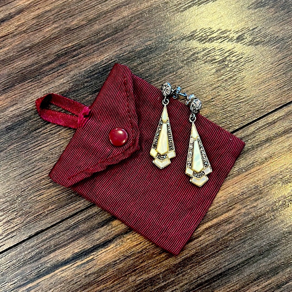 Antique silver and mother of pearl earrings
